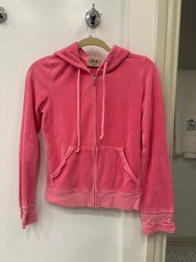 Juicy Couture Matching Set - Pink Terrycloth Crochet Zip Hoodie Jacket & Pants